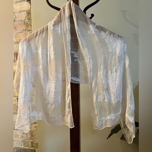 Off-white scarf with white embroidery